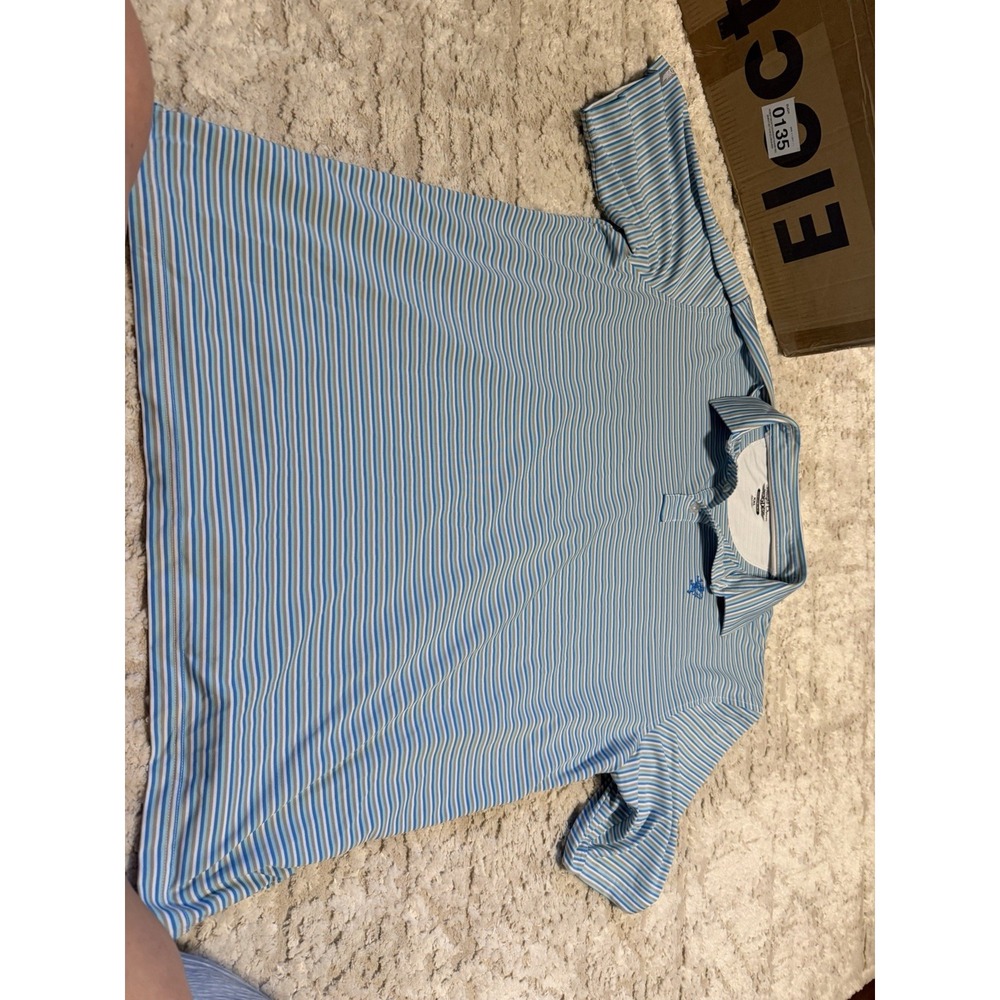 Straight Down Shirt Mens 2XL BluebStriped Golf Stretch Performance Polo Stretch